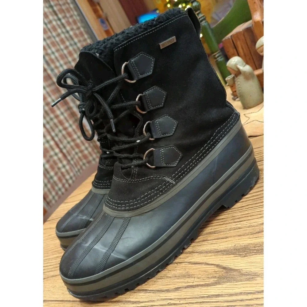 Men's 11 M BASS Duck Boots‎ Black Suede Leather & Rubber Waterproof Pre-Owned